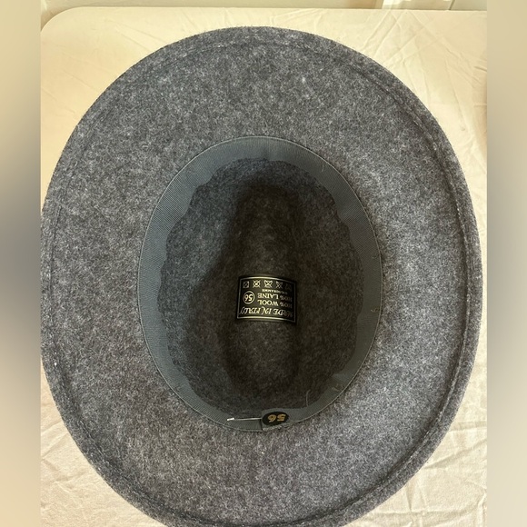 Vintage Italian Wool Fedora Hat Size 56 Gray Felt Wide Brim Leather Band Italy - Picture 4 of 6
